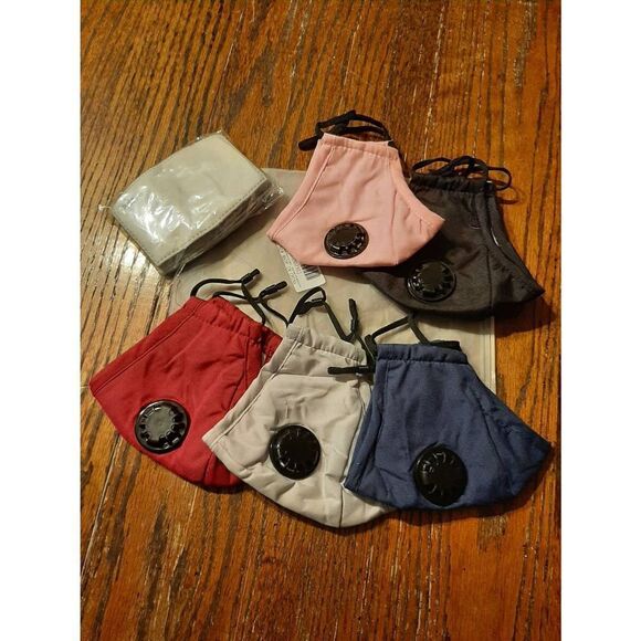 New Set 5 Face Masks Facial Covers with Breathing Valve and Filters - Picture 6 of 7